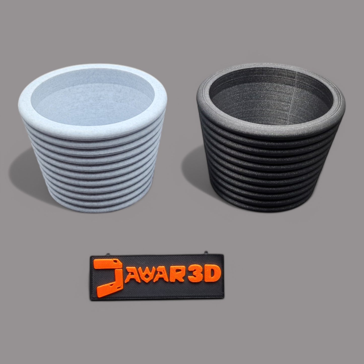 A modern 3D-printed plant pot made from eco-friendly PLA with a minimalist design. Perfect for succulents, cacti, or small plants. Lightweight, durable, and decorative, it blends sustainability with style, ideal for home or office décor. Jawar3d