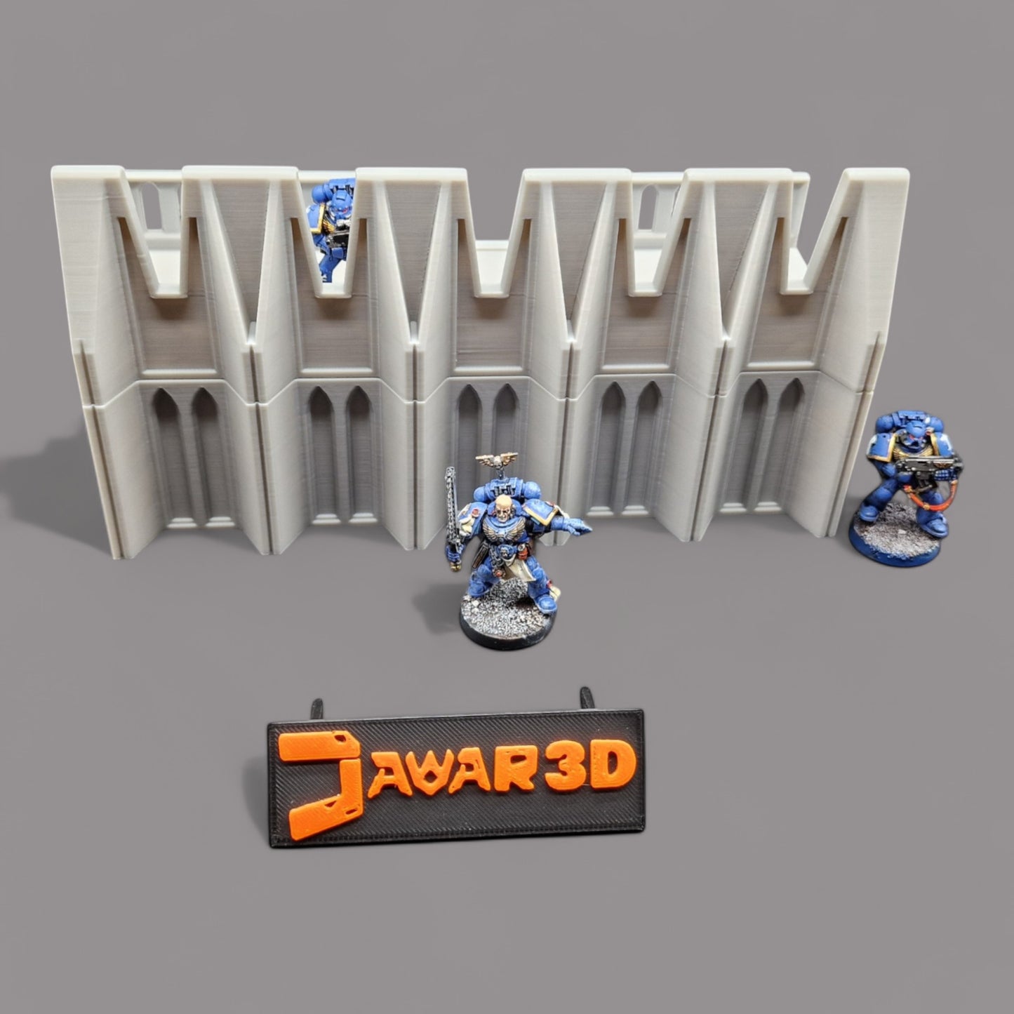 Wargaming 28mm scatter terrain scenery showing 3D-printed Base_Wall to be compatible with games such as Warhammer 40K, Star Wars Legions, D+D, Dungeons and Dragons, Sci-Fi, Fantasy and other miniature tabletop games. Brand Jawar3d.