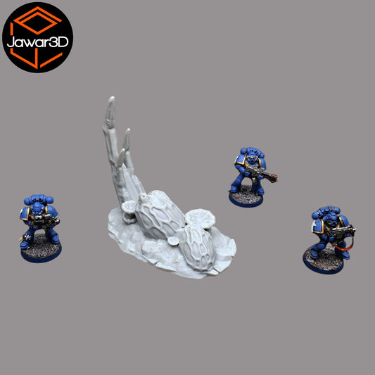 Wargaming 28mm scatter terrain scenery showing 3D-printed item that is compatible with games such as Warhammer 40K, Star Wars Legions, D+D, Dungeons and Dragons, Sci-Fi, Fantasy and other miniature tabletop games. Brand Jawar3d found at www.jawar3d.co.uk.