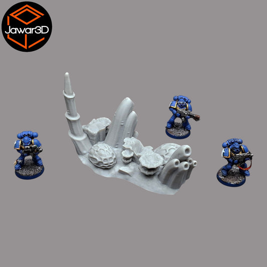 Wargaming 28mm scatter terrain scenery showing 3D-printed item that is compatible with games such as Warhammer 40K, Star Wars Legions, D+D, Dungeons and Dragons, Sci-Fi, Fantasy and other miniature tabletop games. Brand Jawar3d found at www.jawar3d.co.uk.