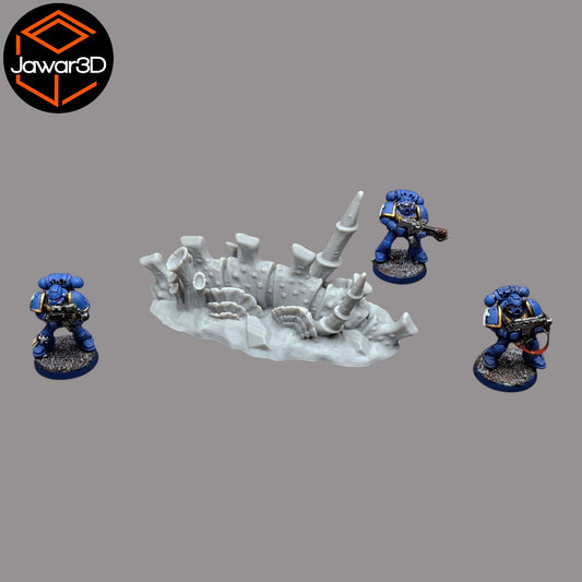 Wargaming 28mm scatter terrain scenery showing 3D-printed item that is compatible with games such as Warhammer 40K, Star Wars Legions, D+D, Dungeons and Dragons, Sci-Fi, Fantasy and other miniature tabletop games. Brand Jawar3d found at www.jawar3d.co.uk.