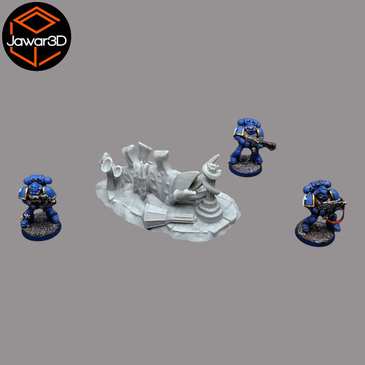 Wargaming 28mm scatter terrain scenery showing 3D-printed item that is compatible with games such as Warhammer 40K, Star Wars Legions, D+D, Dungeons and Dragons, Sci-Fi, Fantasy and other miniature tabletop games. Brand Jawar3d found at www.jawar3d.co.uk.