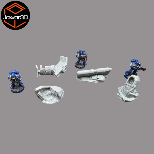 Wargaming 28mm scatter terrain scenery showing 3D-printed item that is compatible with games such as Warhammer 40K, Star Wars Legions, D+D, Dungeons and Dragons, Sci-Fi, Fantasy and other miniature tabletop games. Brand Jawar3d found at www.jawar3d.co.uk.