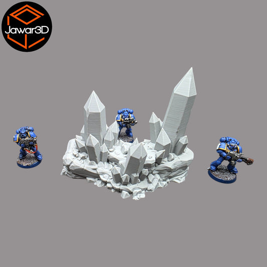 Wargaming 28mm scatter terrain scenery showing 3D-printed Mineral Deposit to be compatible with games such as Warhammer 40K, Star Wars Legions, D+D, Dungeons and Dragons, Sci-Fi, Fantasy and other miniature tabletop games. Brand Jawar3d.