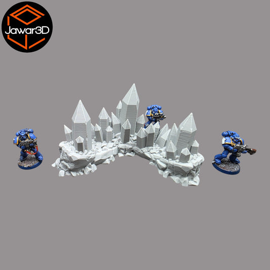 Wargaming 28mm scatter terrain scenery showing 3D-printed Mineral Deposit to be compatible with games such as Warhammer 40K, Star Wars Legions, D+D, Dungeons and Dragons, Sci-Fi, Fantasy and other miniature tabletop games. Brand Jawar3d.
